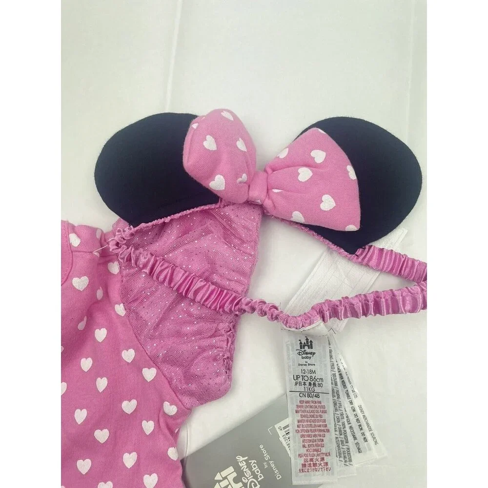 DISNEY STORE  Baby Girl Minnie Mouse Bodysuit Dress Pink 18-24 Months New